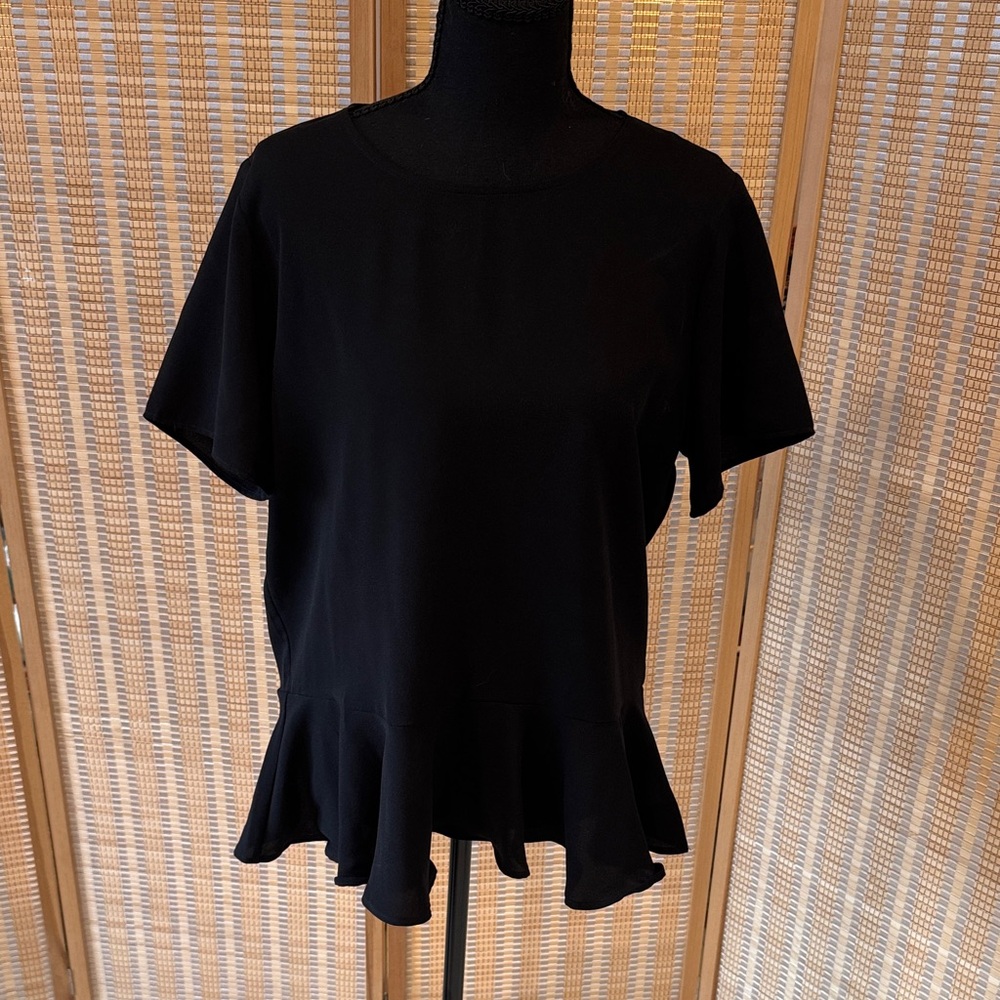 Lands' End Black Short Sleeve Peplum Shirt